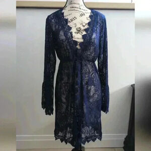 AMAZON | Women's Navy Lace Pullover Long  Sleeved V-Neck Mini Nightgown …